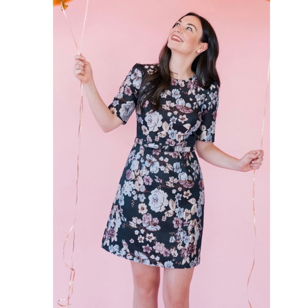 Gal Meets Glam Collection Presley Black Floral Brocade Mini Dress Size 4‎